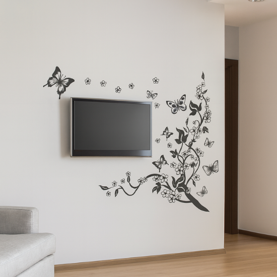 Butterfly Floral Vine Wall Sticker for Living Room