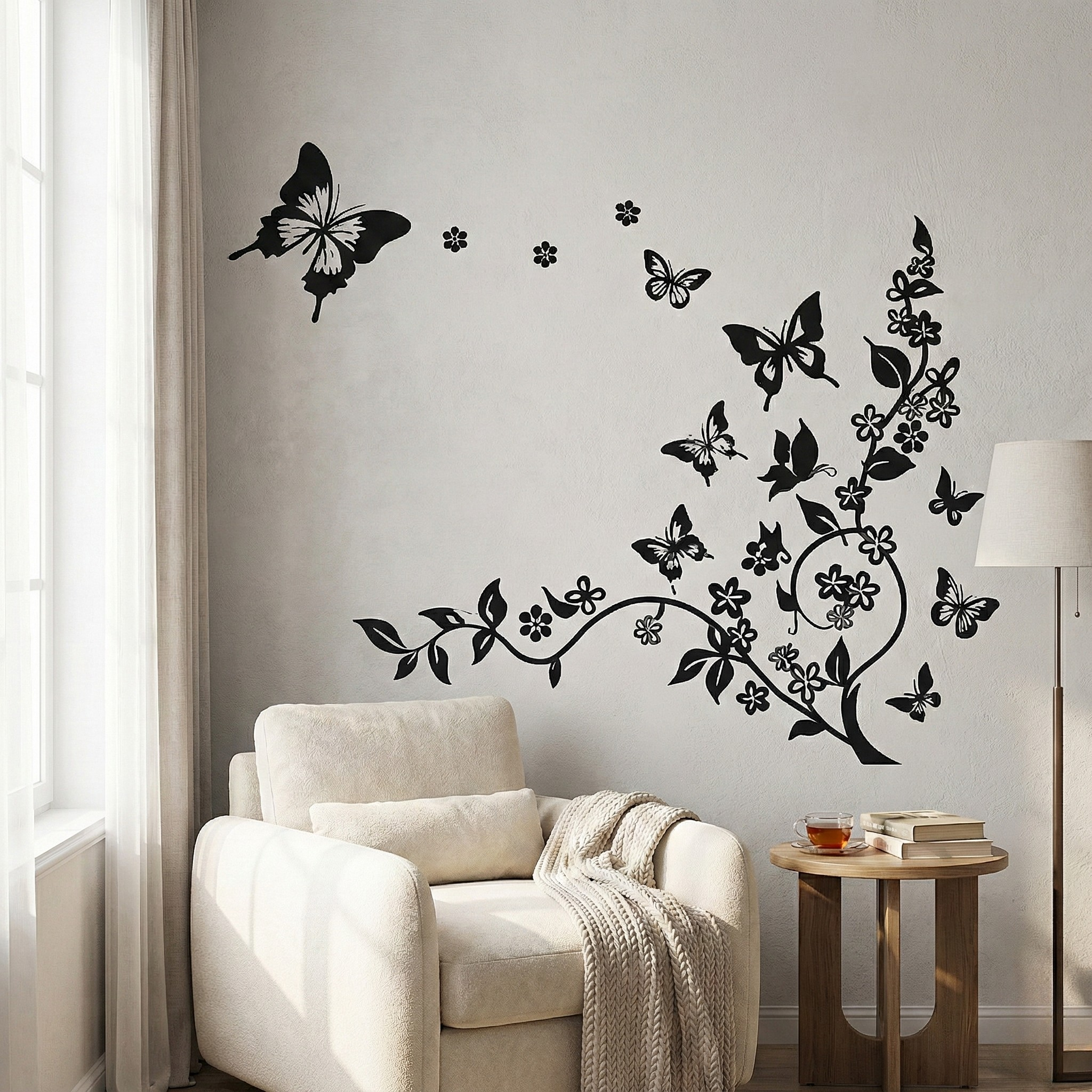 Butterfly Floral Vine Wall Sticker for Living Room